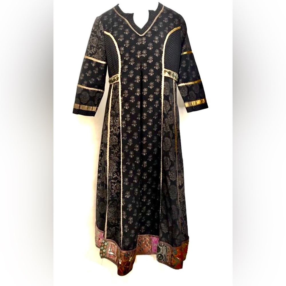 NWT Breathtaking! April Cornell Midnight Dress blk + gold embroidered dress (S) - Picture 10 of 16